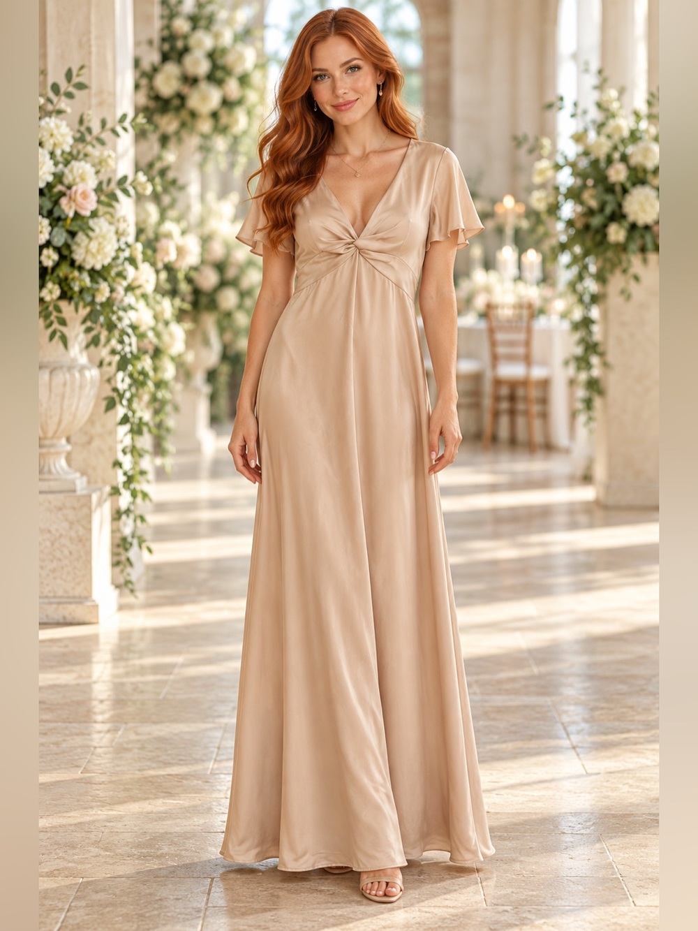 NWT Show Me Your Mumu Rome Twist Gown XS Champagne Satin Maxi Bridesmaid Dress